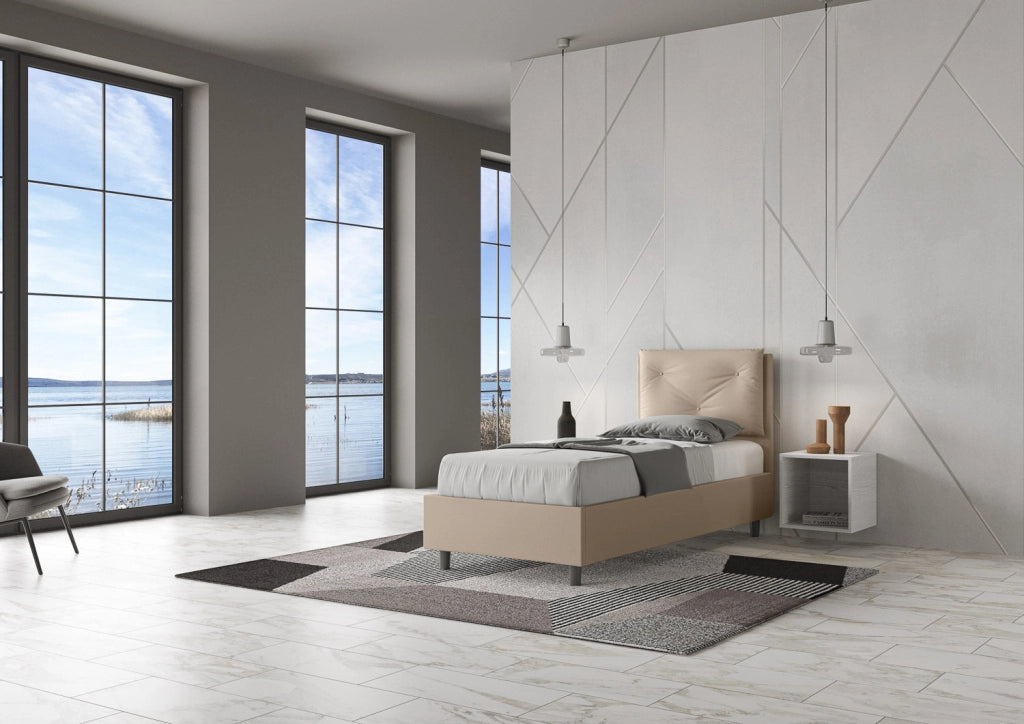 Letto singolo senza rete imbottito 80x200 similpelle tortora Appia