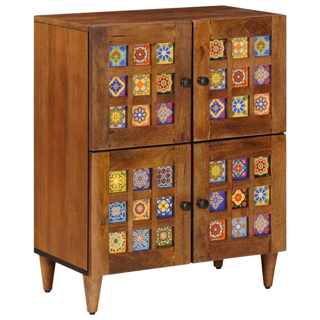 Credenza con porta Noce 60 x 33 x 75 cm Legno di mango massello