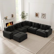 Divano angolare modulare con seduta profonda senza montaggio antiscivolo in velluto a coste nero 295 × 295 × 69 cm