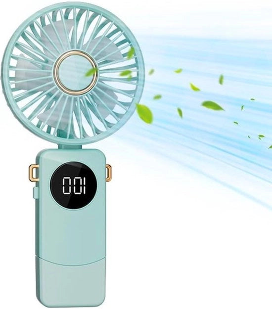 Ventilatore portatile con display digitale e design compattibile - 5 velocità - ventilatore USB ricaricabile e pieghevole - adatto per ufficio, viaggi all'aperto e uso domestico