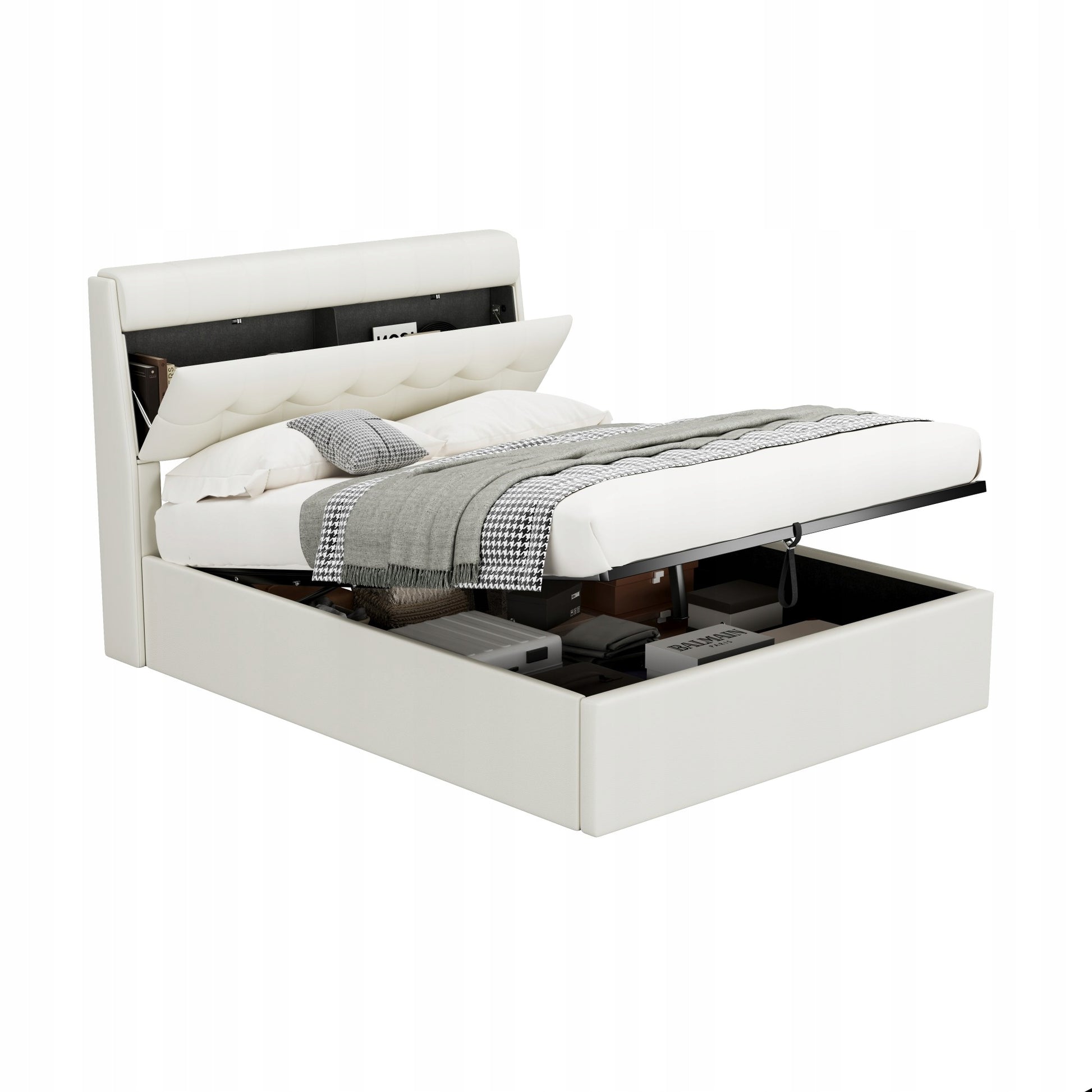 Letto imbottito 140x200 bianco - Xylo - Stelaio sollevabile