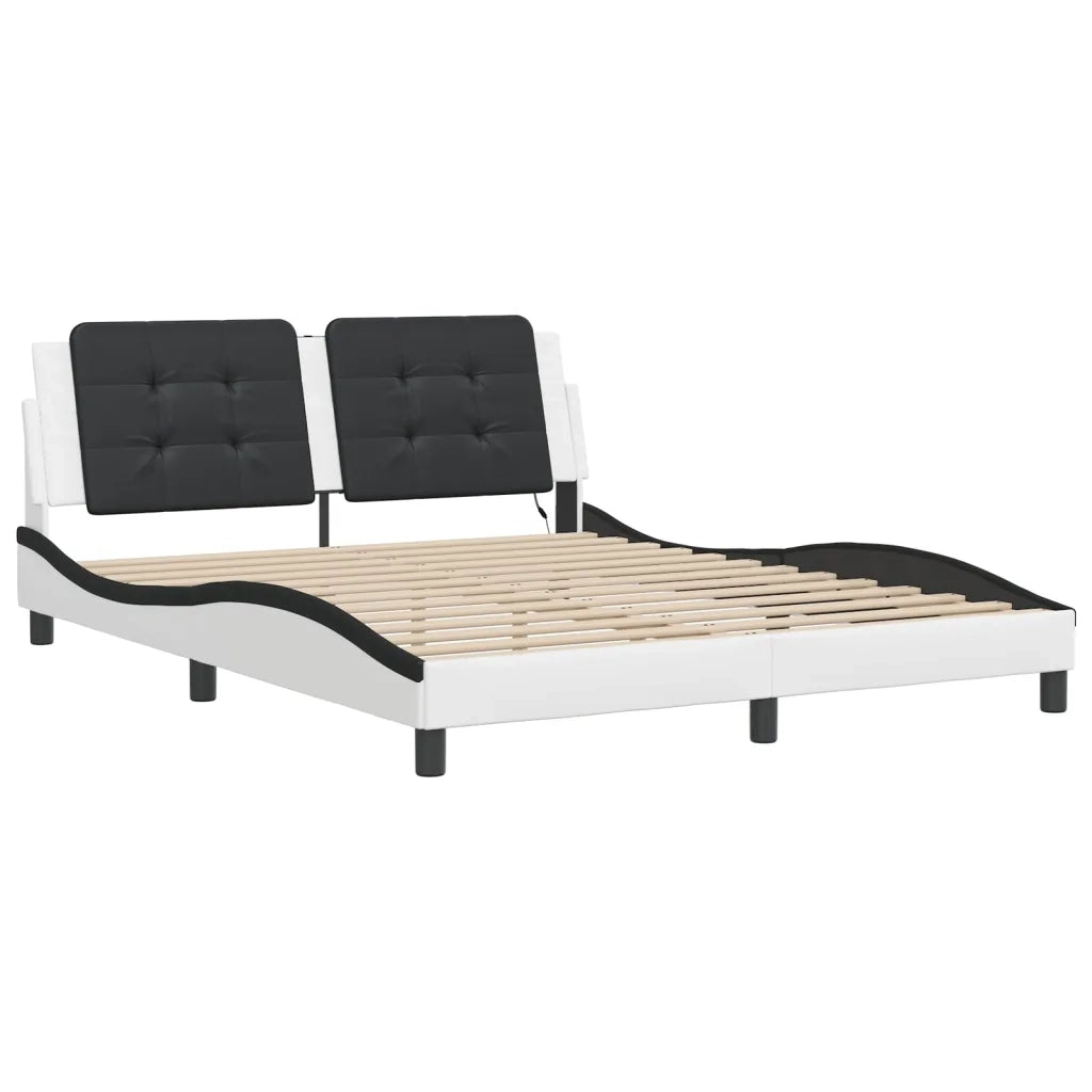 Letto matrimoniale | Letto per adulti | Giroletto con LED senza Materasso Zadar Bianco e Nero 160x200 cm