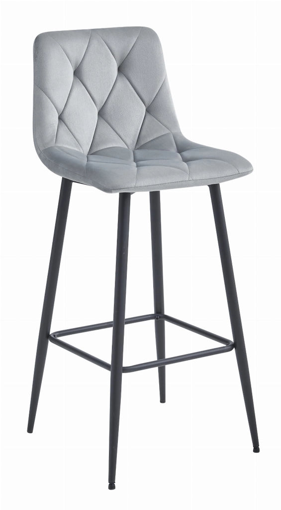 Set di 3 sgabelli da bar Valora KODA in velluto grigio argento con gambe in acciaio nero