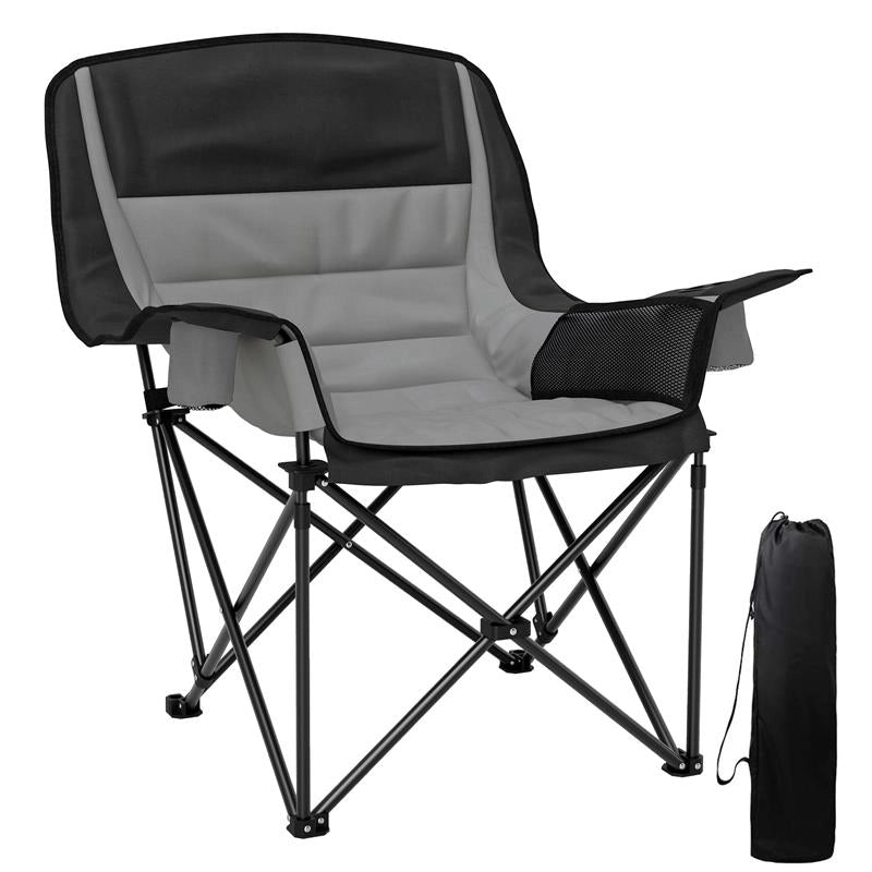 SEDIA DA CAMPEGGIO PIEGHEVOLE CON 2 PORTABICCHIERI E TASCHE LATERALI 99X71X103 CM GRIGIO E NERO