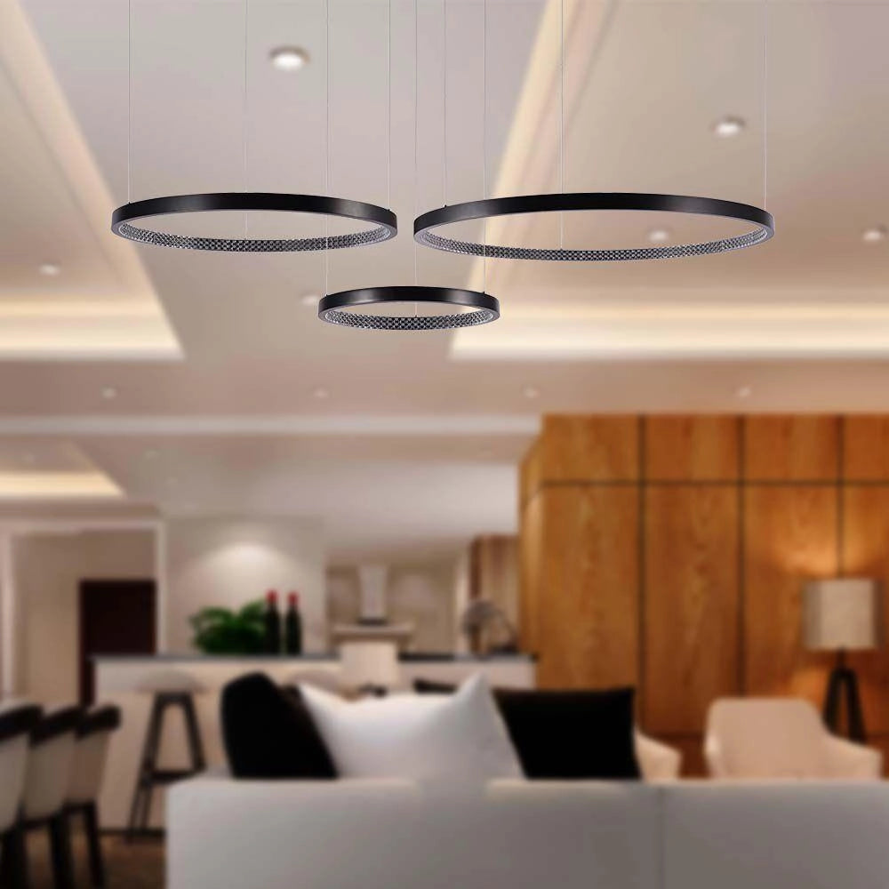 Lampada sospesa LED 3 anelli nera 4000K V-TAC VT-7824