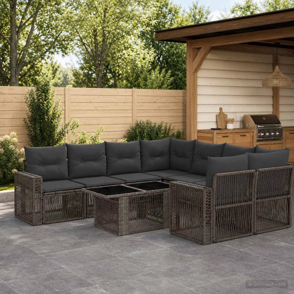 Set Divano da Giardino 9 pz Grigio e Grigio Scuro polyrattan 3436763