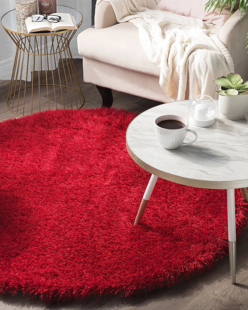 Tappeto Shaggy Tappeto a pelo lungo Solido Poliestere Rosso Rotondo 140 cm