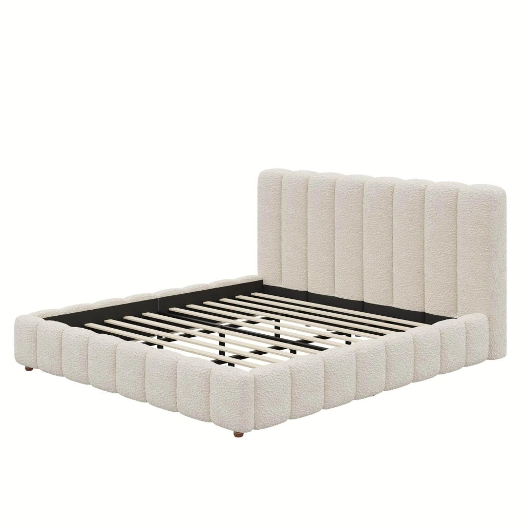 Letto 180x200 cm con rete a doghe e testiera imbottita in boucl¨¦ bianco