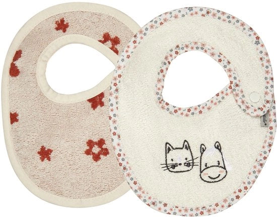 Slabbetji 2 a pacchi con motivi floreali in jacquard - Slabbetji di cotone assorbente con chiusura a cerniera, ecru