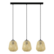 Lampadario A Sospensione Vintage Dembleby Acciaio Nero Legno 3 Luci E27