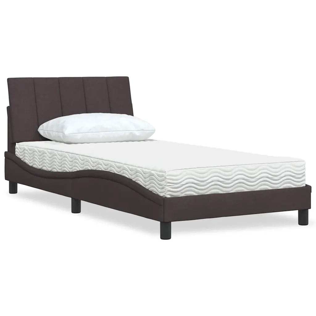 Letto con Materasso-Struttura Letto con Materasso Hanko Marrone Scuro 100x200 cm in Tessuto