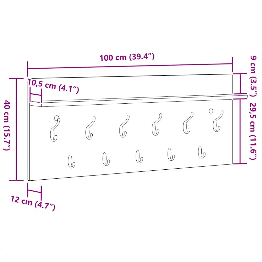 Appendiabiti a muro Grigio cemento 100 x 40 x 12 cm CFW7342184