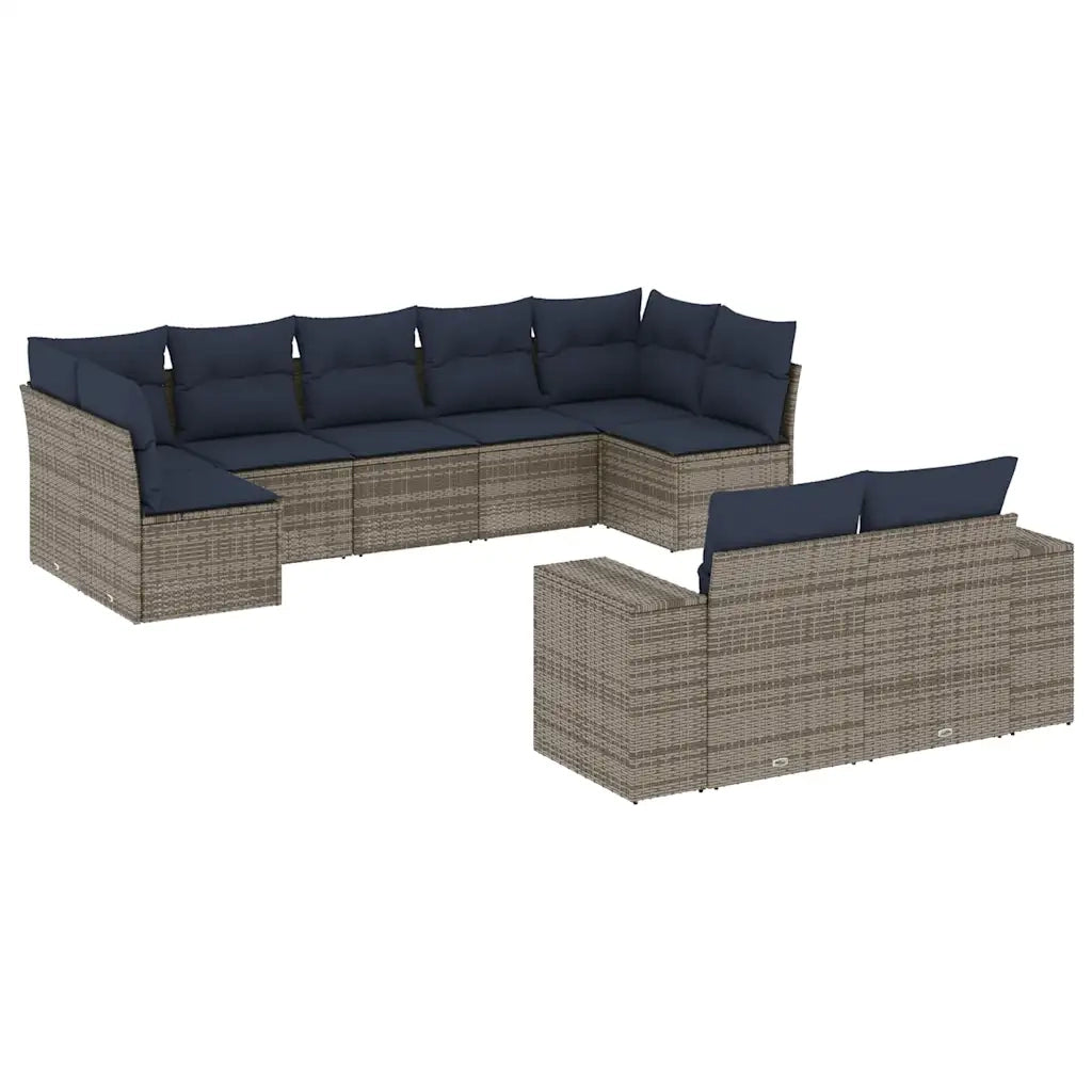 Set Divani da Giardino 9 pz con Cuscini Grigio in Polyrattan 3223020