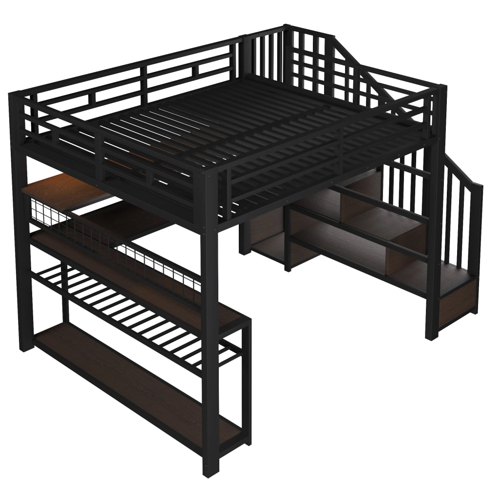 Letto a Soppalco 140x200 cm; Letto Singolo - LED RGB; Scrivania; Armadio e Contenitore - Nero