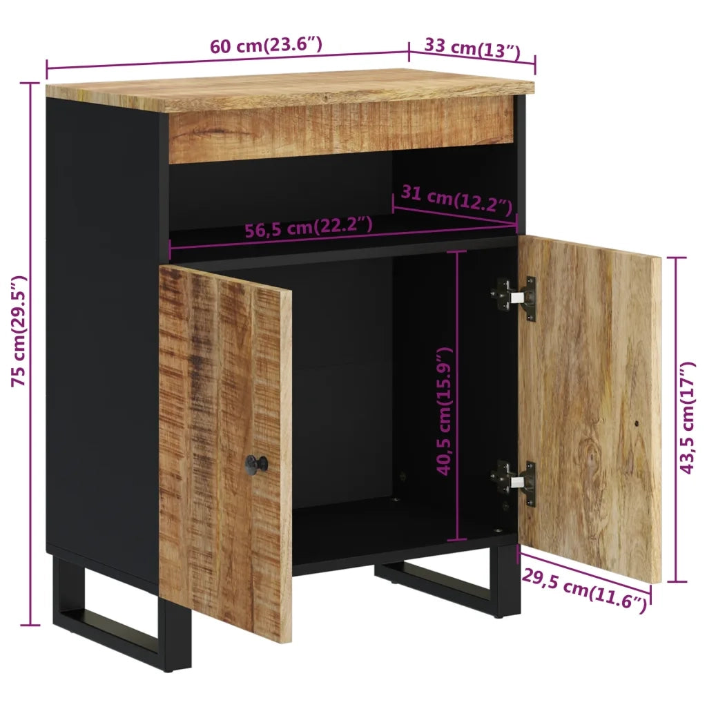 Credenza con 2 Ante-Buffet-Armadio da cucina 60x33x75 cm in Legno Massello di Mango