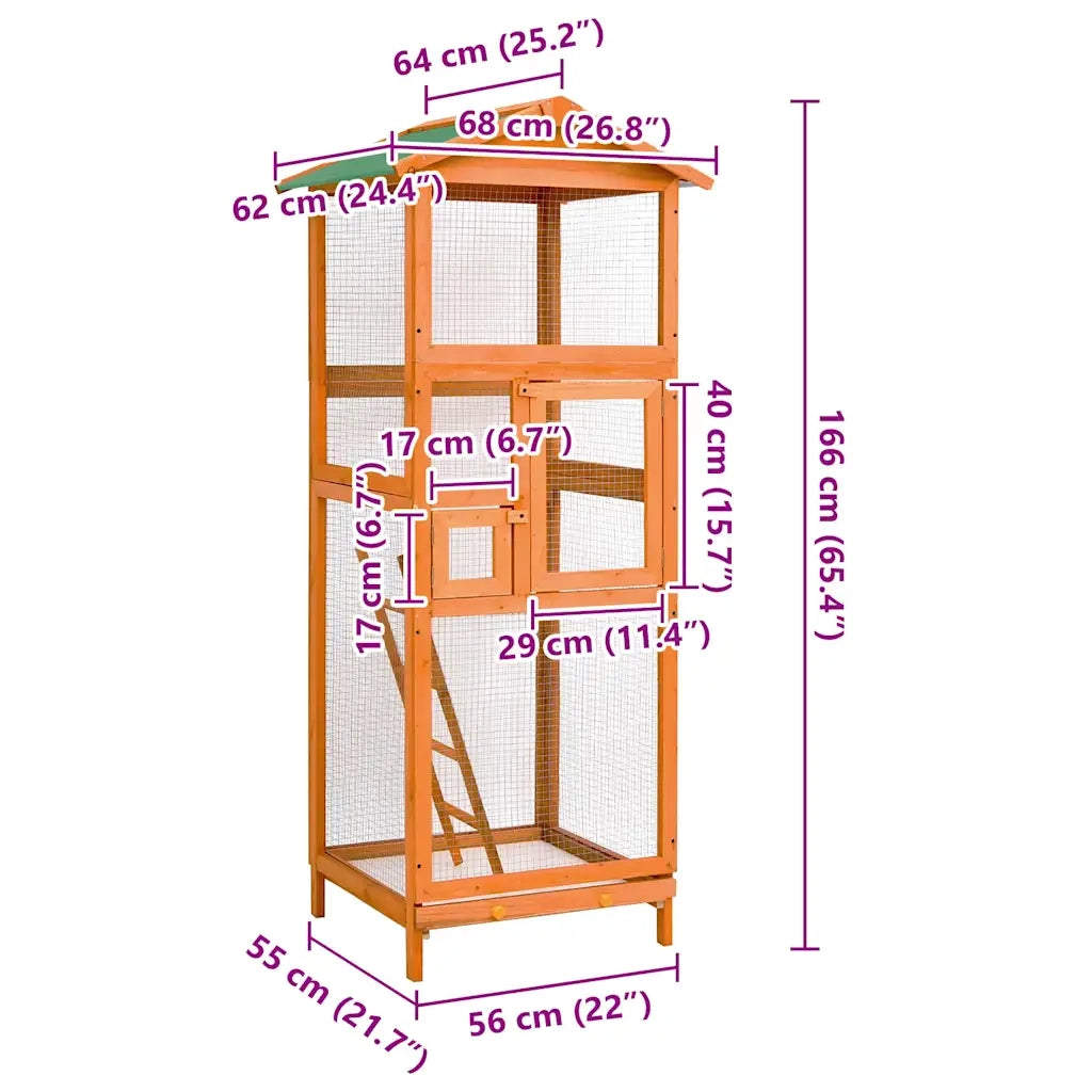 Voliera 68x62x166 cm in Legno Massello di Abete cod mxl 46432