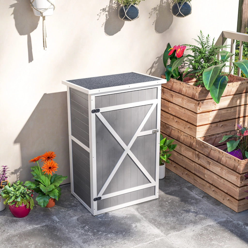 Armadio da giardino in legno per esterno con 2 ripiani e tetto in bitume ¨C zephmum ¨C 75x56x115 cm grigio