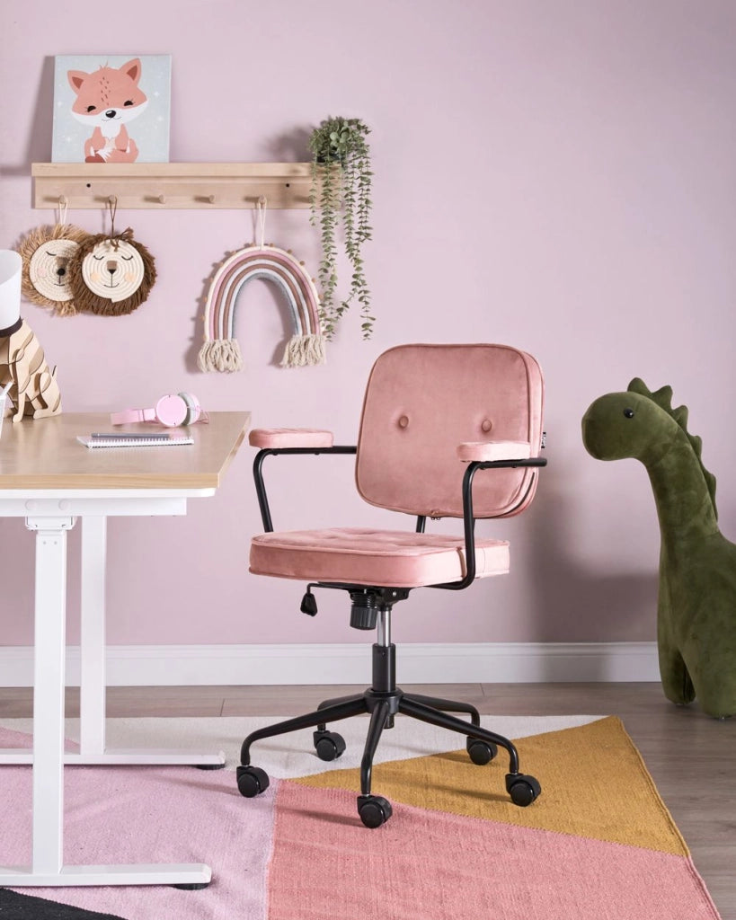 Sedia da ufficio in velluto rosa girevole con altezza regolabile e freno di sicurezza ufficio di casa studio
