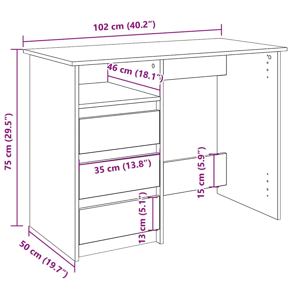 Scrivania Legno Antico 102x50x75 cm in Legno Multistrato 860470