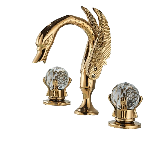 ADRIAN | Rubinetto da bagno a 3 fori grande cigno oro |per vasca dal design lussuoso per catering alberghiero miscelatore per lavabo a 2 maniglie