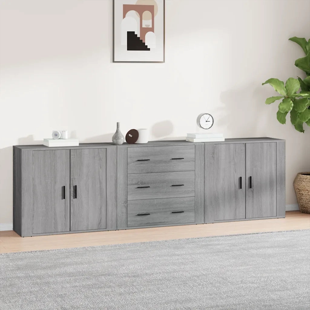 Credenze 3 pz | Madia | Buffet da pranzo | Armadio da pranzo Grigio Sonoma in Legno Multistrato