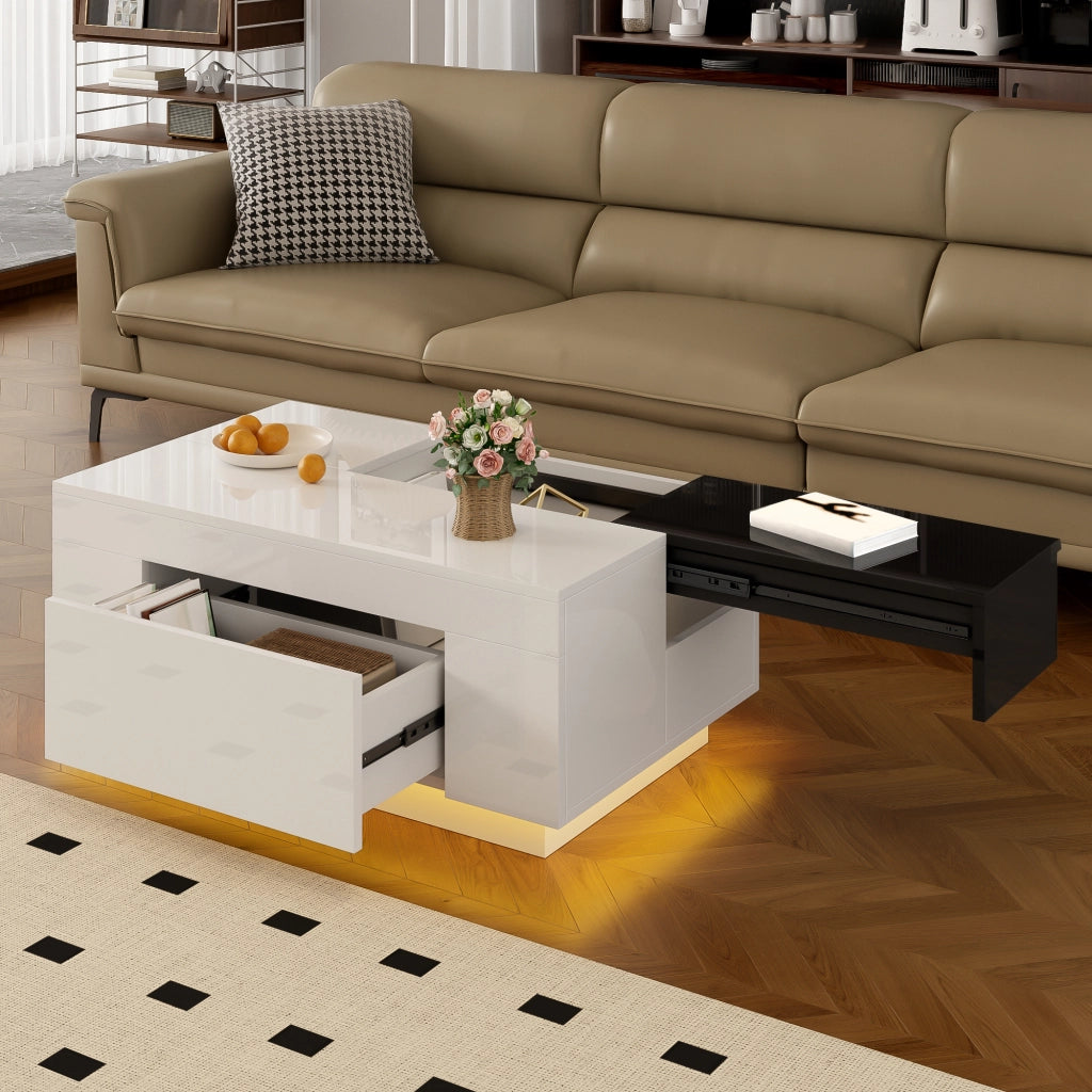 TAVOLINO DA CAFFÈ LED 80x50x35,5 cm Nero/Bianco in MDF
