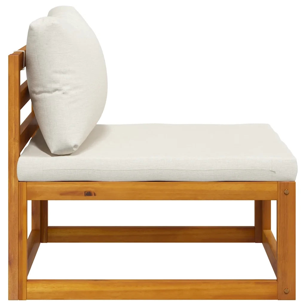 Divano Centrale Modulare Cuscini Bianco Crema Massello Acacia 311863