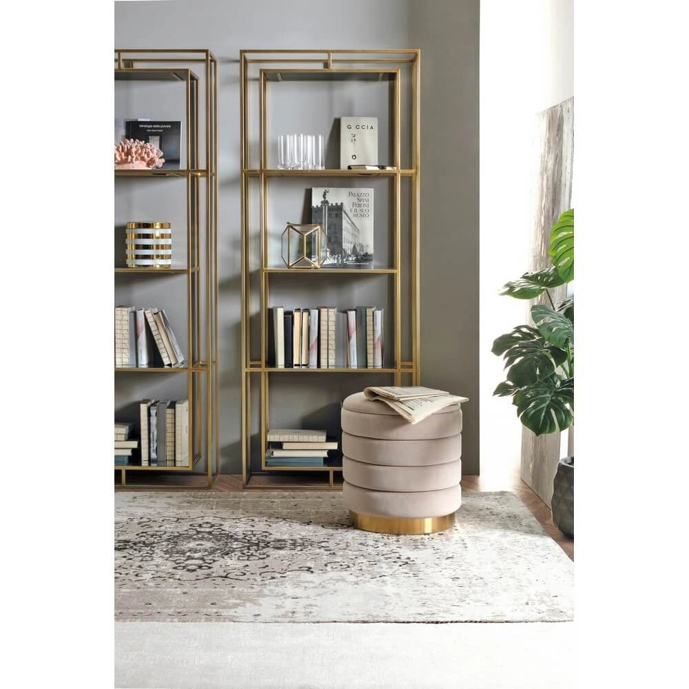 Set di 2 Pouf Contenitore Rotondi in Velluto con Base Dorata - TINI