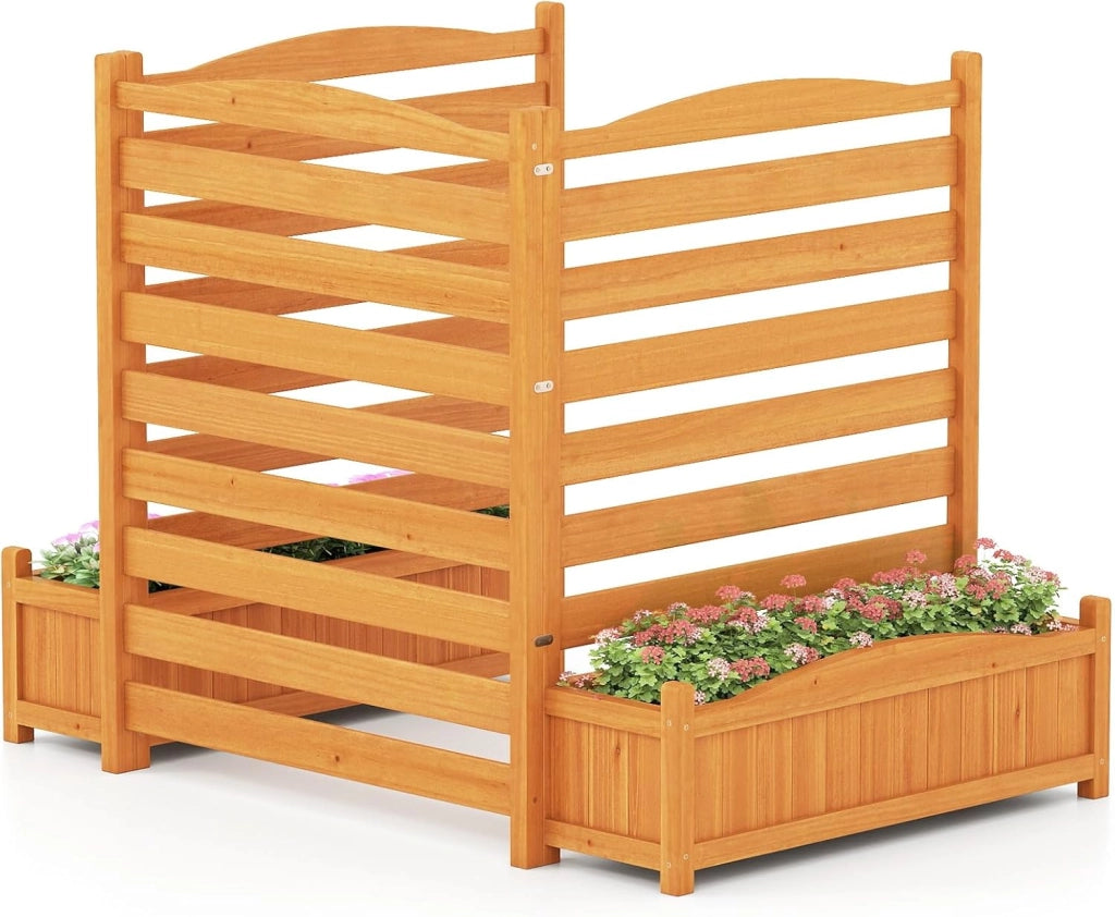 Fioriera Rialzata da Giardino con Traliccio, Letto da Giardino Rialzato in Legno con 2/3 Grigliati per Piante Rampicanti, Fori di Drenaggio e Base Rimovibile (3 Pannelli)