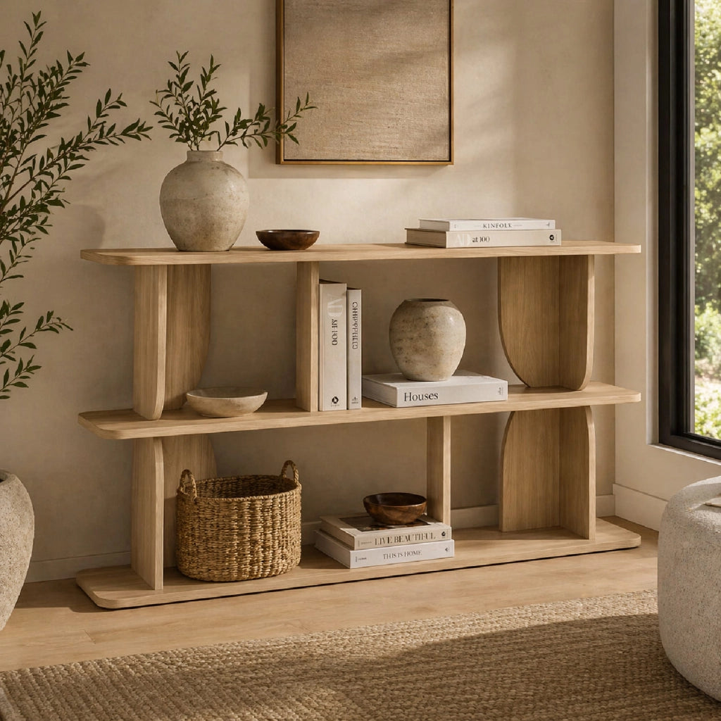 Libreria Moderna Design Minimal Con 4 Vani A Giorno E 3 Ripiani Per Soggiorno Corridoio Studio Ufficio Mobile Stile Contemporaneo In Melaminico 160 X 74 X 34 Cm Rovere Naturale