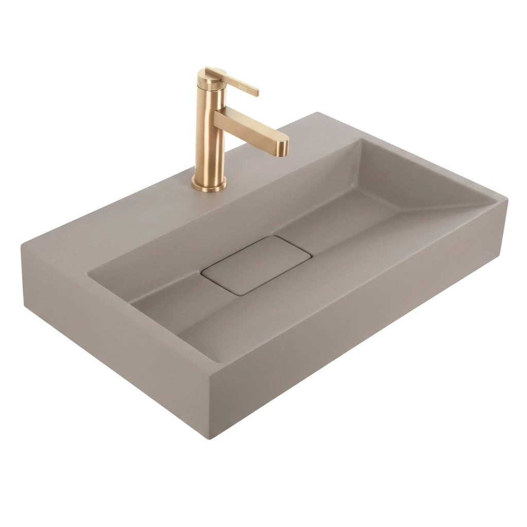 Lavabo In Conglomerato Rea Goya Taupe 50cm + Supporto
