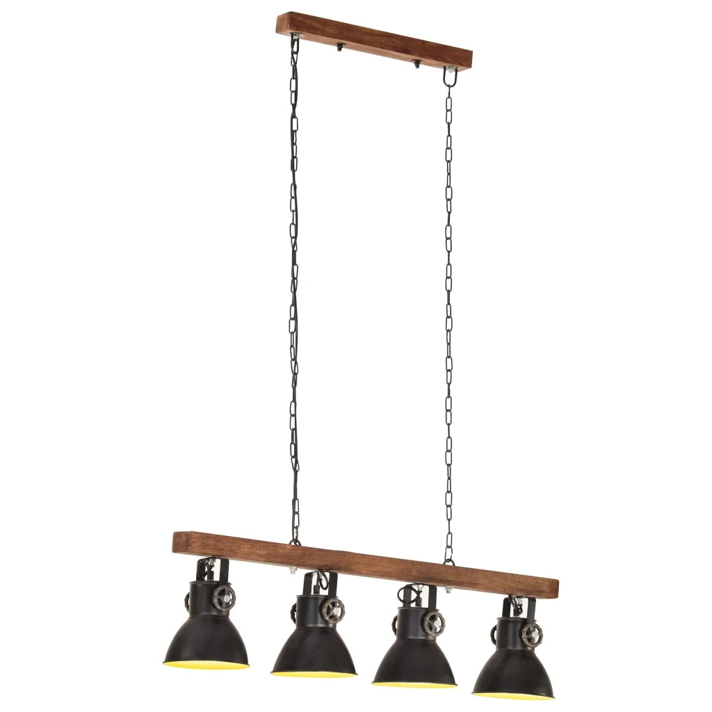 Lampada a Sospensione Industriale Nera E27 Legno di Mango 320523