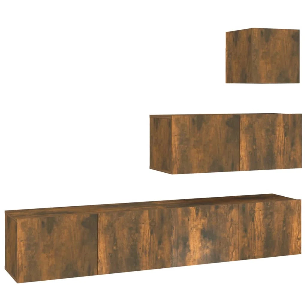 Set di mobili da 4 pezzi tra cui armadio credenza mobile TV set per soggiorno/camera da letto legno ingegnerizzato rovere affumicato finitura marrone 02_0024785