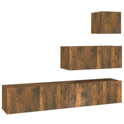 Set di mobili da 4 pezzi tra cui armadio credenza mobile TV set per soggiorno/camera da letto legno ingegnerizzato rovere affumicato finitura marrone 02_0024785
