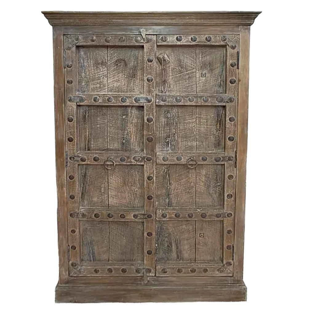 Armadio in legno con finitura artigianale marrone, 120x46x170h cm