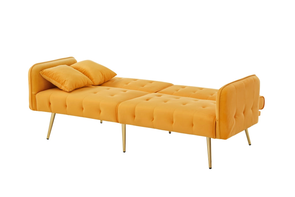 OKWISH Divano Letto 2 Posti, Schienali e Braccioli Regolabili, con Cuscini, Velluto ed Espanso, Giallo