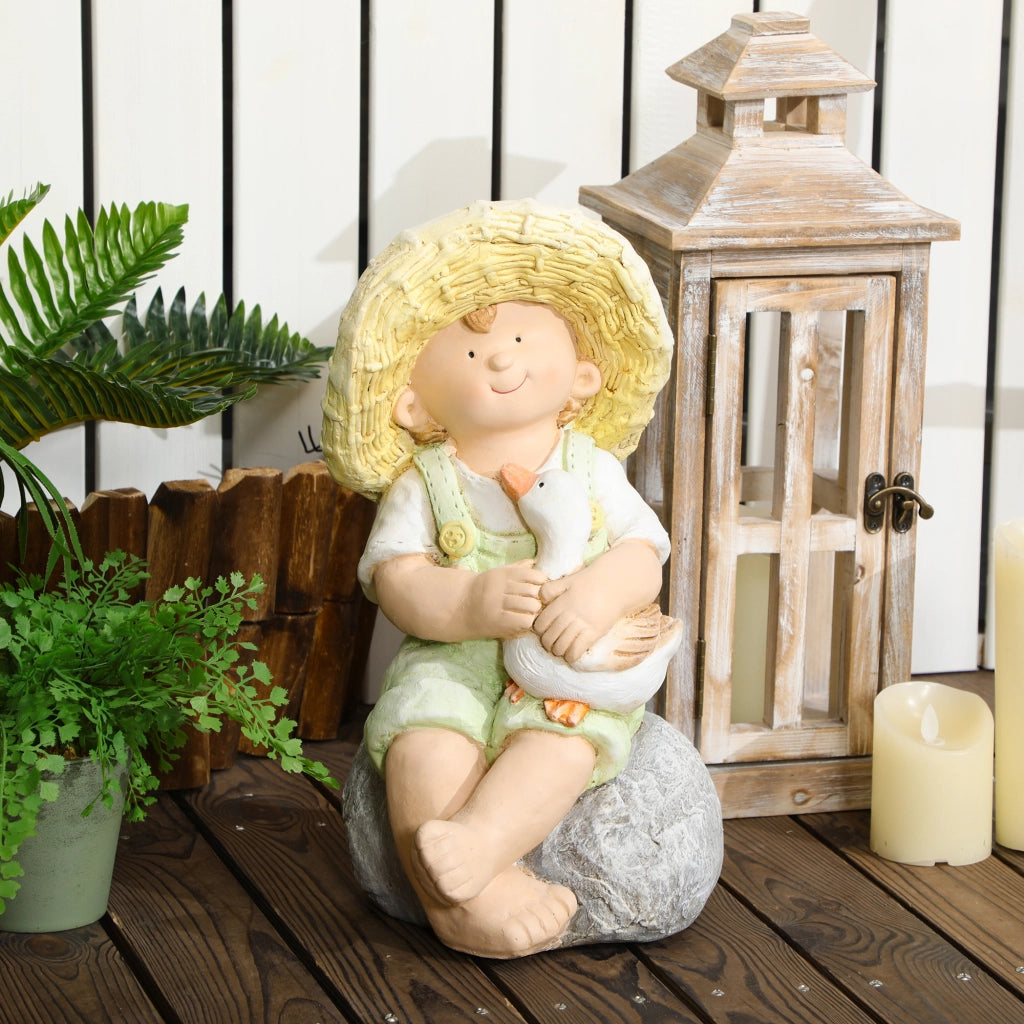 Statua da Giardino Ragazzo con Cappello di Paglia ¨C Zephmum ¨C 23.5x25x43 cm
