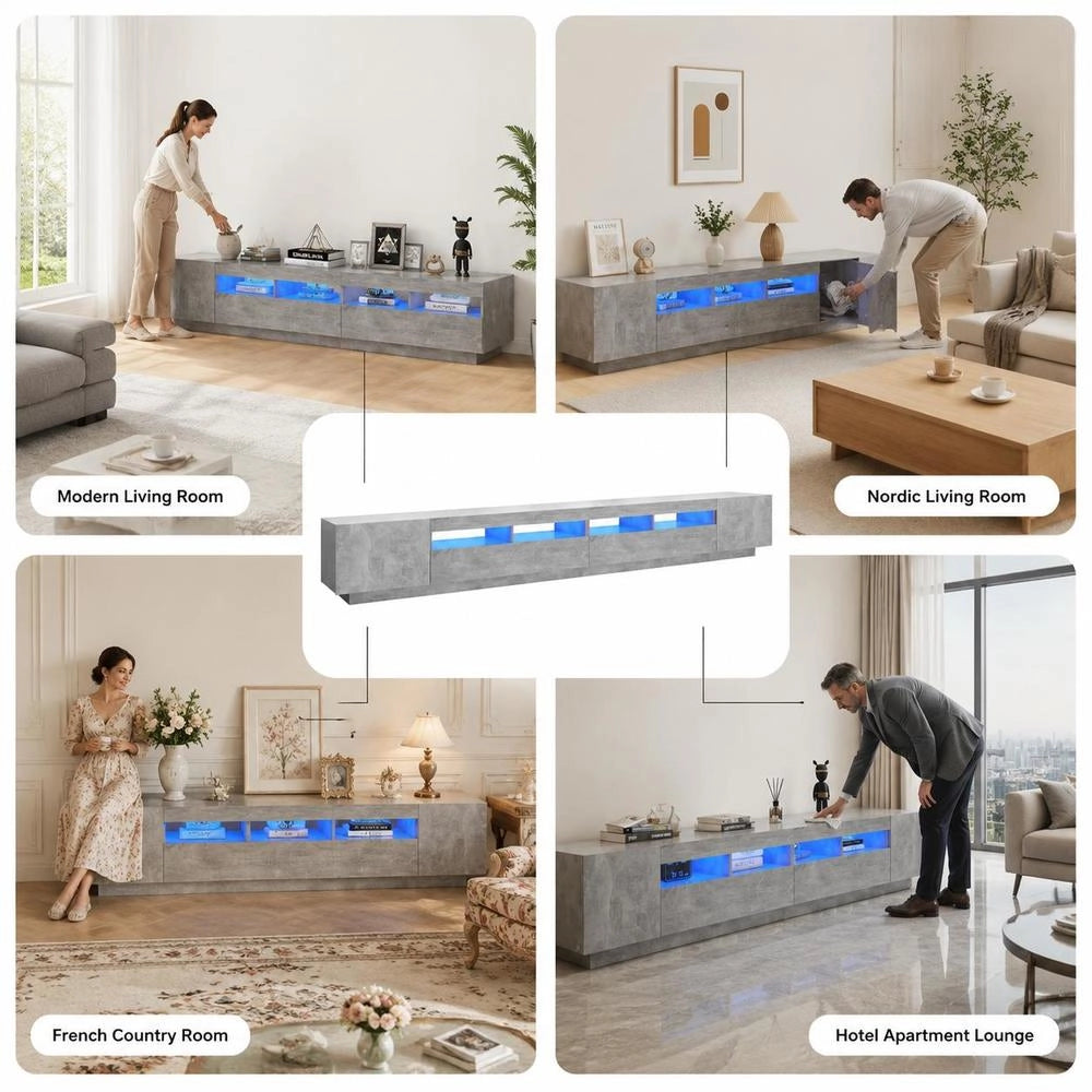 TV Cabinet With LED Lights, Concrete Grey, 300 X 35 X 40 Cm