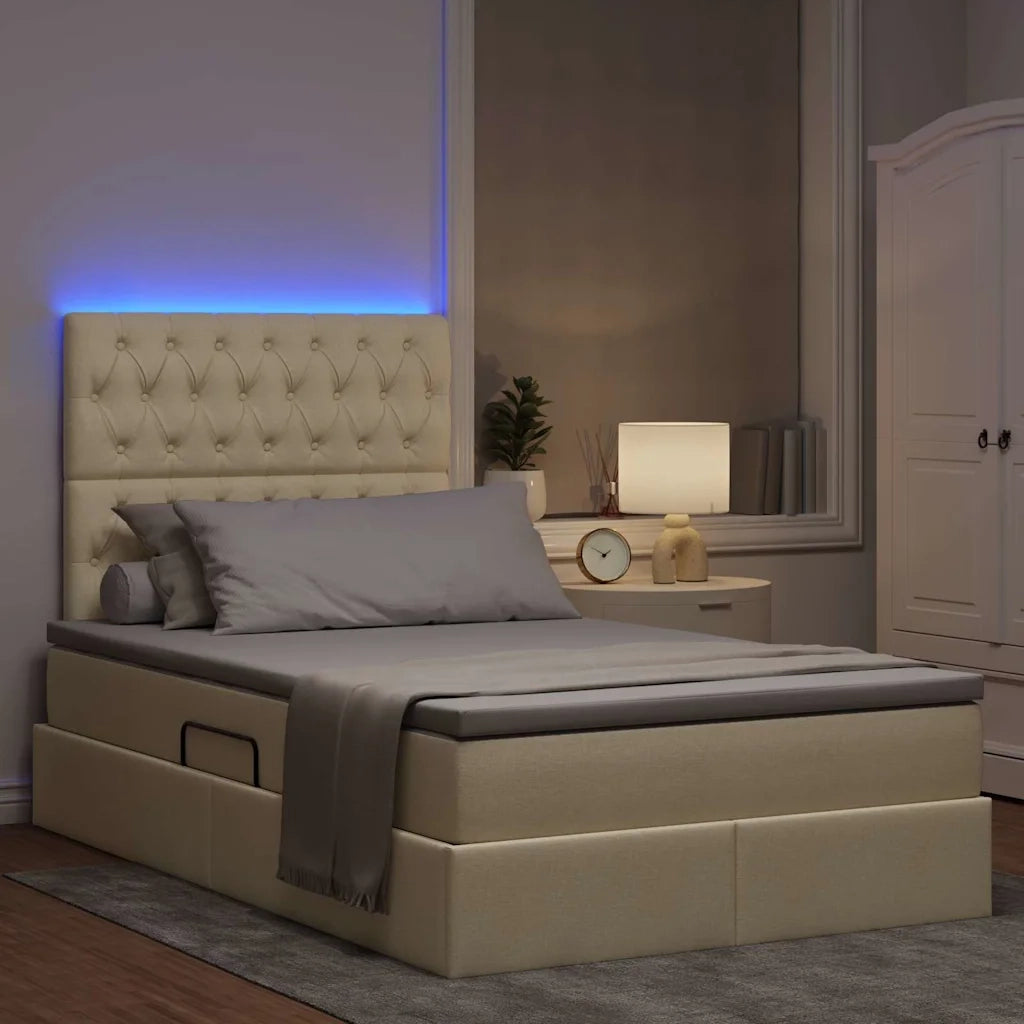 Letto con contenitore e LED Crema 120 x 200 cm Poliestere