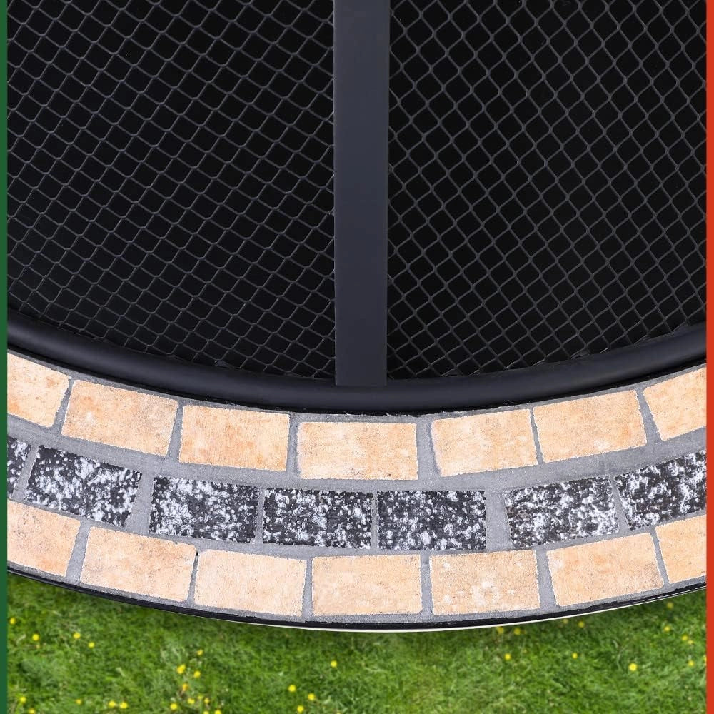 ® Braciere Rotondo Fuego da Esterno Mosaico 76x76cm Parascintille Camino da Giardino Stufa Caminetto Patio