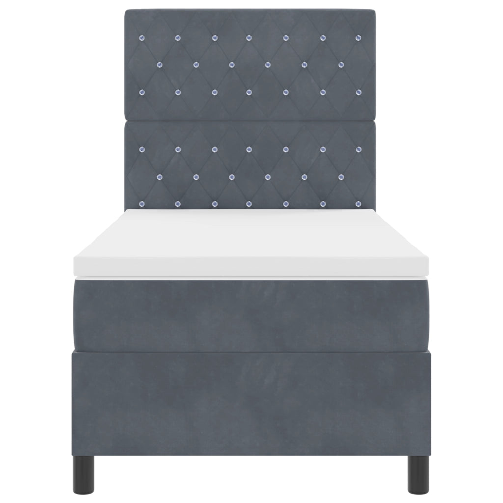 Letto con box in molle e materasso grigio scuro in velluto