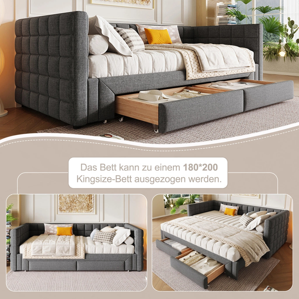 Letto a scomparsa in velluto grigio con 2 cassetti e struttura MDF