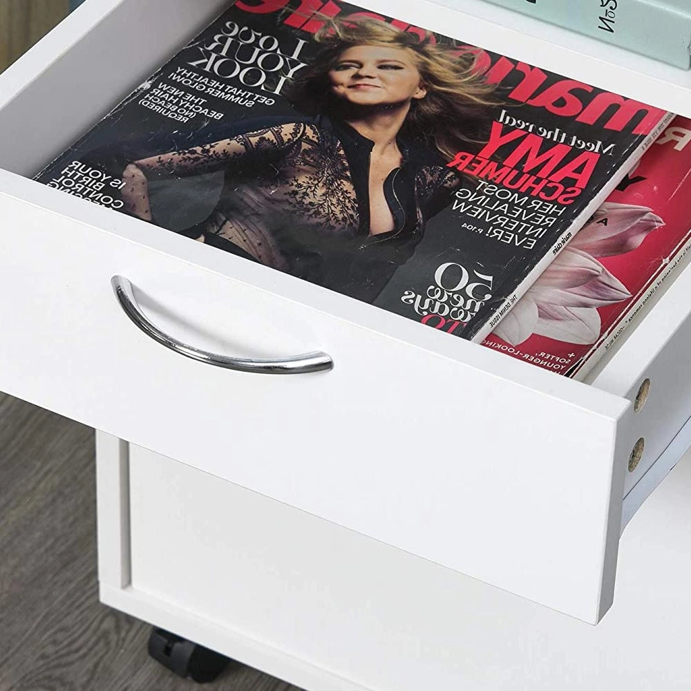 Cassettiera Scrivania Casa Ufficio Legno MDF con Cassetto e Anta 4 Ruote Bianco