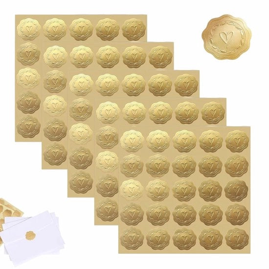 150 Stuks Waszegels Zelfklevend Reliëf Hart Goudkleurig Envelopstickers Decorazione per Matrimonio/Inviti
