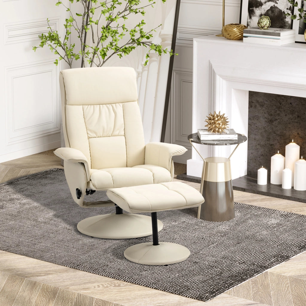 Poltrona Reclinabile con Pouf Poggiapiedi e Seduta Girevole ¨C Zephmum ¨C Crema 78x84x110 cm