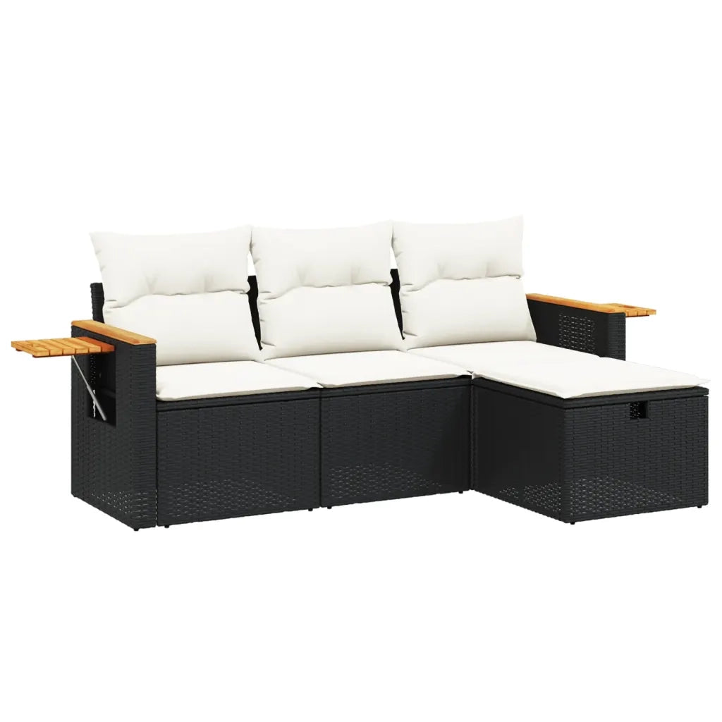 Set Divani da Giardino 4 pz con Cuscini Nero in Polyrattancod mxl 116202
