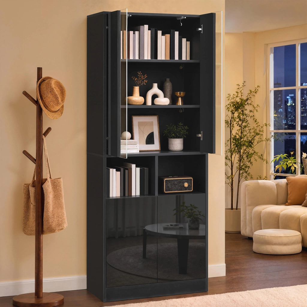 ARMADIO ALTO 70x35x180 cm Nero MDF e pannello truciolare con LED