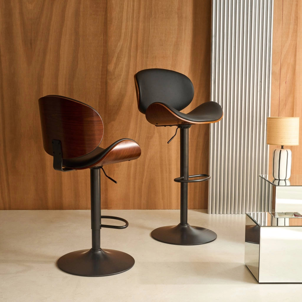 Set di 2 sgabelli da bar regolabile decorazione legno curvato e