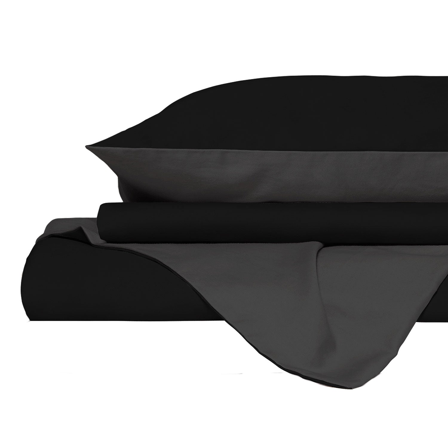 Copripiumino Matrimoniale con Sacco e Federe in Tinta Unita Double Face Linea Vera Nero e Fumo