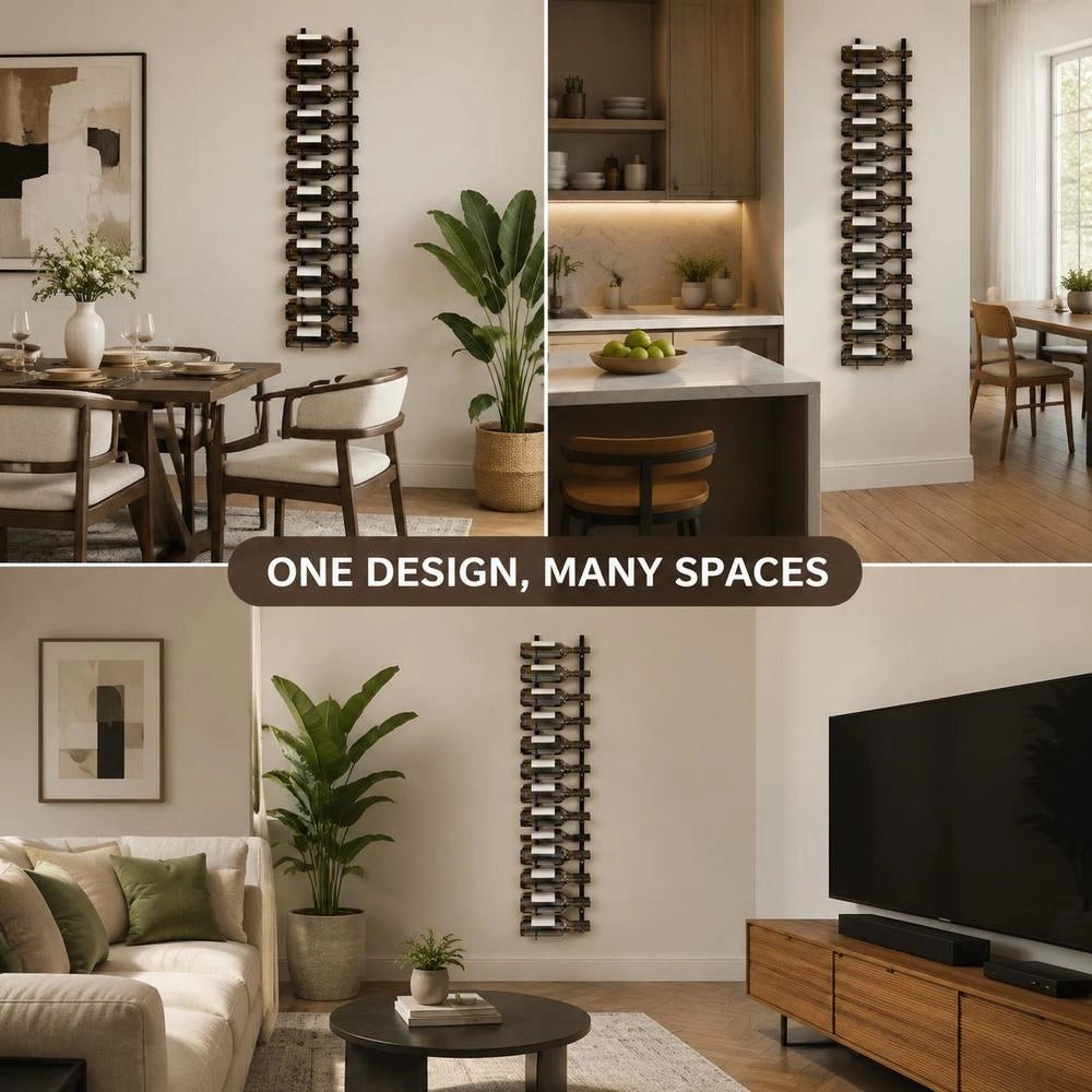 Wall-mounted Wine Rack For 24 Bottles, Black Iron